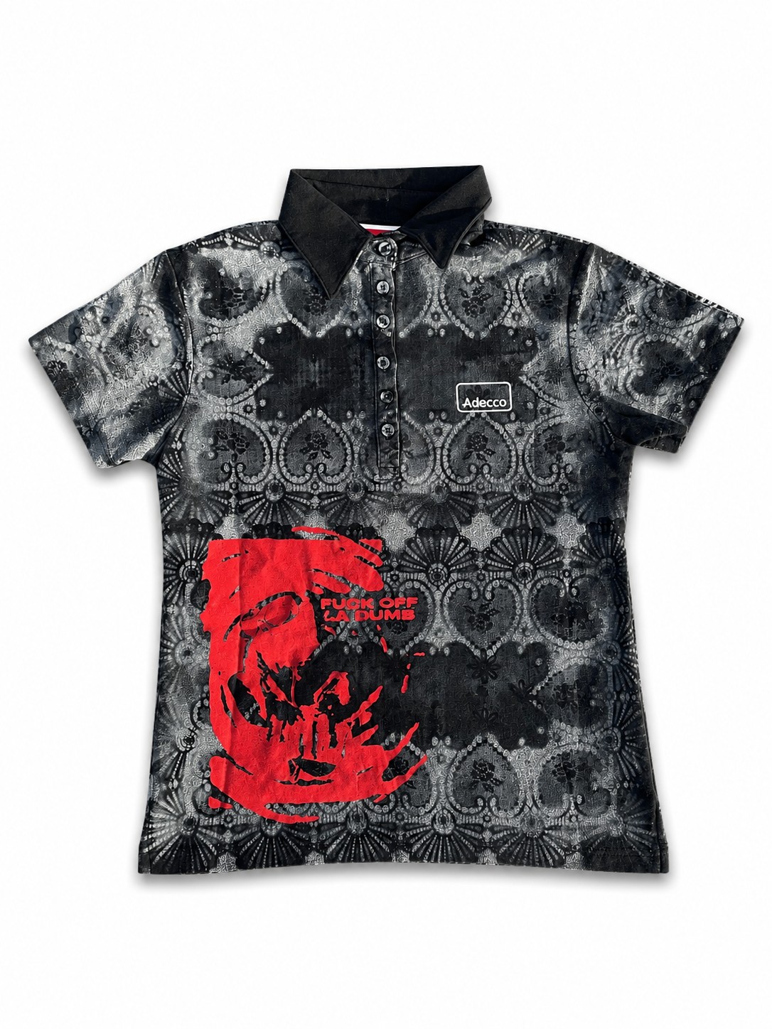 Dumbdry black and red patterned polo front